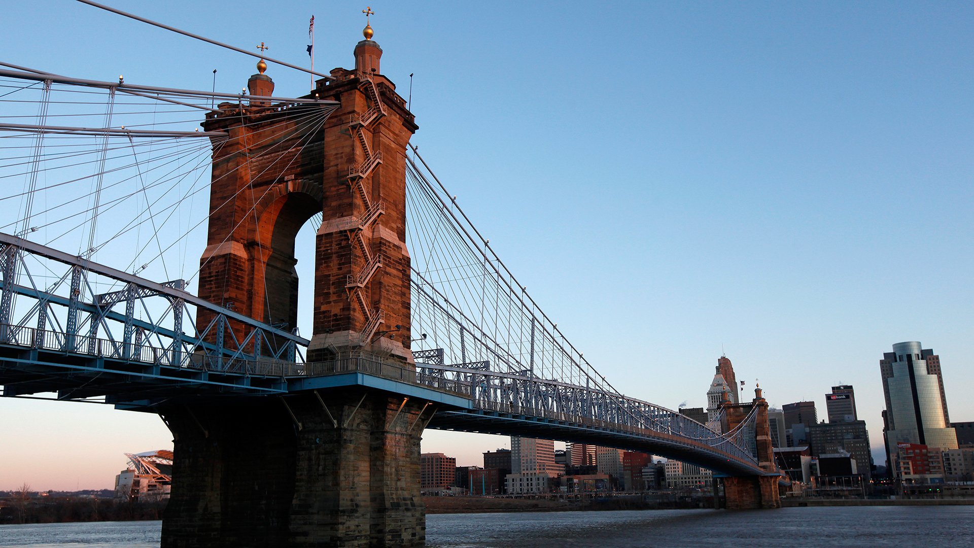 The Robeling Suspension Bridge, photographed early Wednesday morning from Covington. The Enquirer/Amanda Rossmann