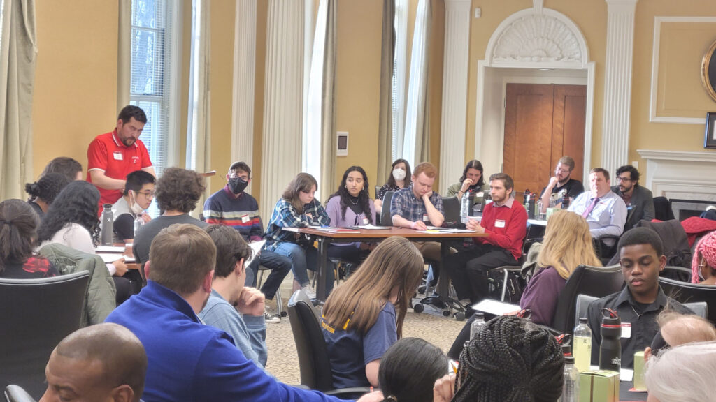UC Intercollegiate Ethics Bowl teams leads a mock round for high school teachers and students at Ethics Bowl 101
